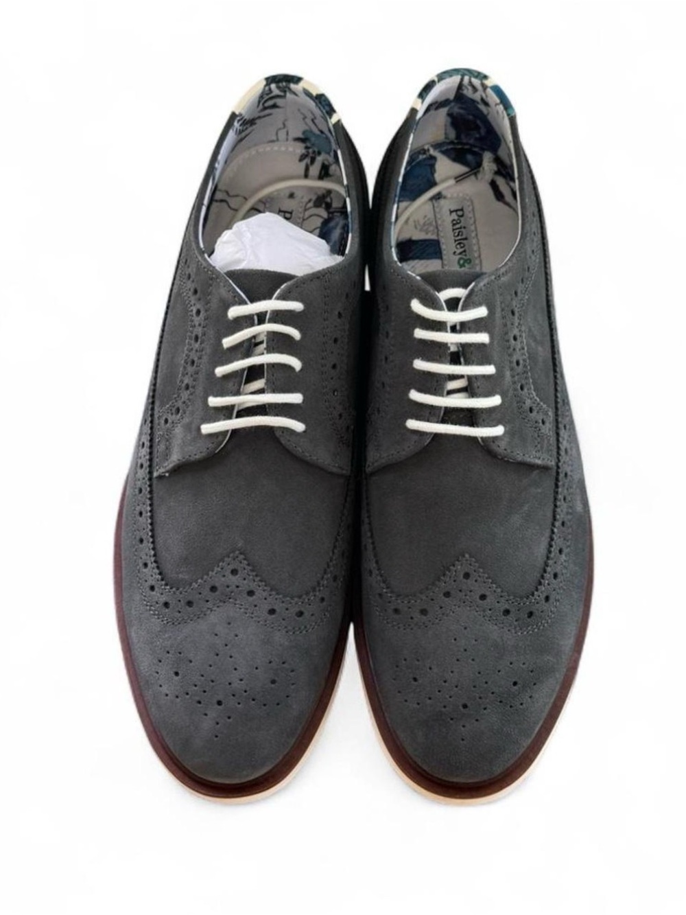 Paisley & Gray Telford Men’s Gray Suede Wingtip Oxford Dress Shoes Size 10.5 - Picture 4 of 10